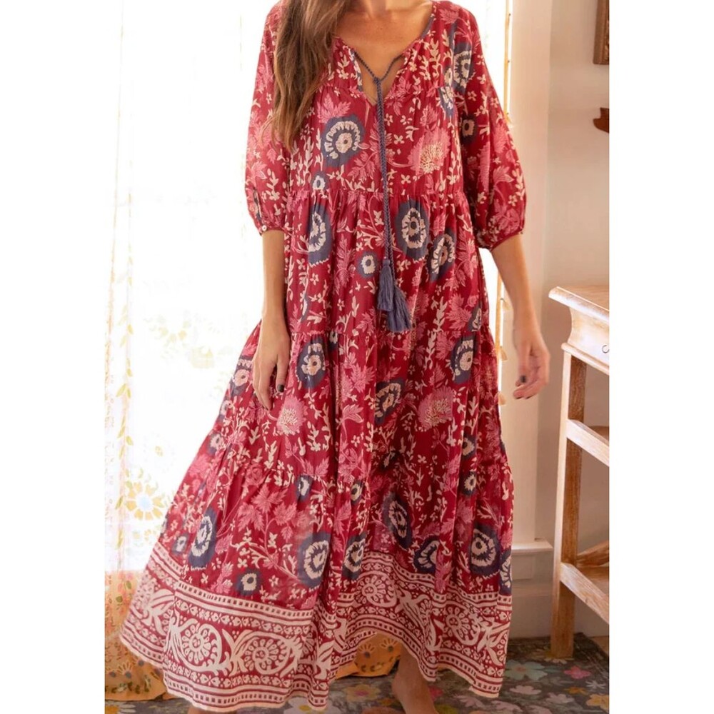 NATURAL LIFE Red and Blue Floral Maxi Dress